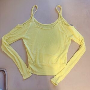 Alo Yellow Open Shoulder Ribbed Top